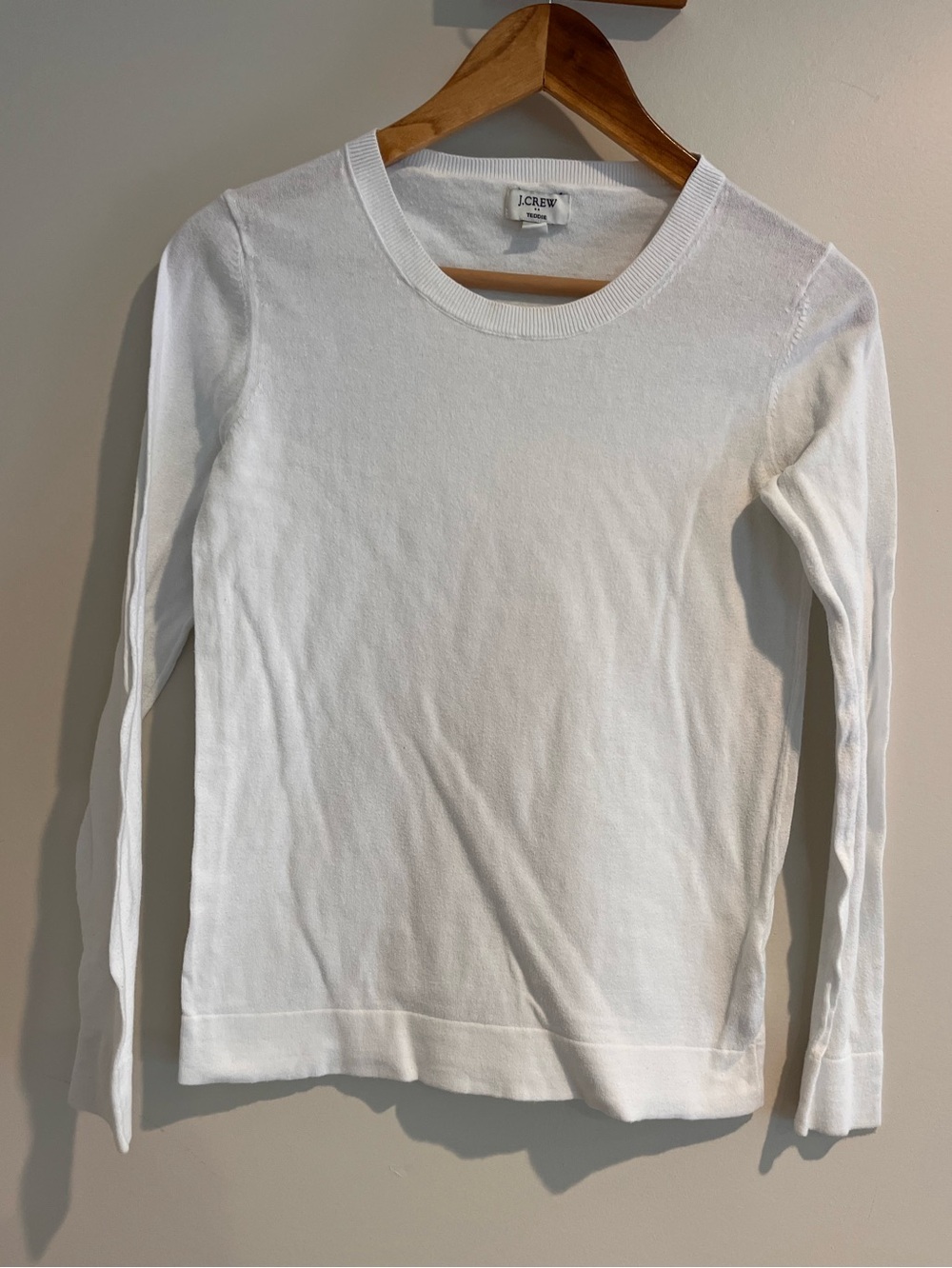 J. Crew Cotton Teddie Sweater White XS Thin Lightweight Minimalist Basic